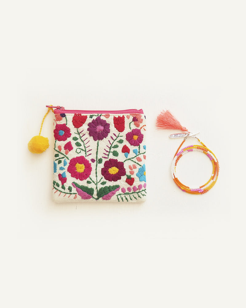 Wrap Bracelet + Mexican Embroidered Pouch